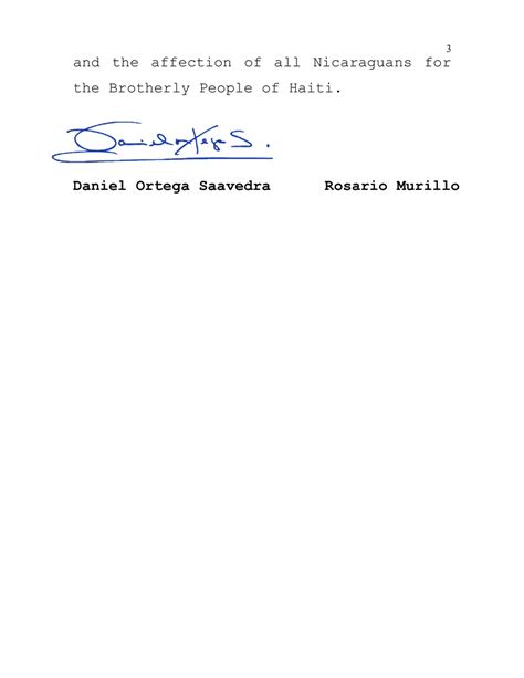 Mensaje Del Gobierno De Nicaragua Al Presidente De La Rep Blica De Hait