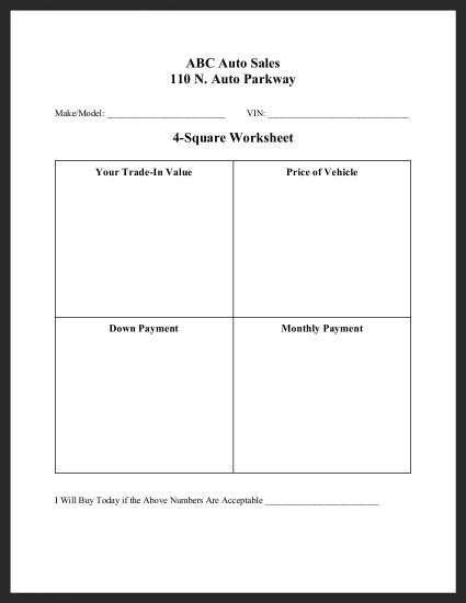 4 Square Worksheet