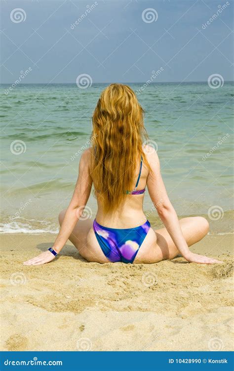 Woman Sits In Bikini By The Sea Stock Photo Image Of Slim Summertime