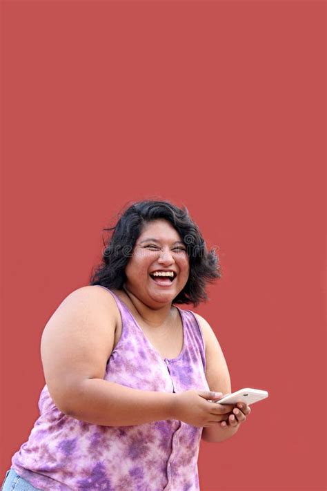 Year Old Fat Brunette Latina Woman Uses Her Cell Phone To Send