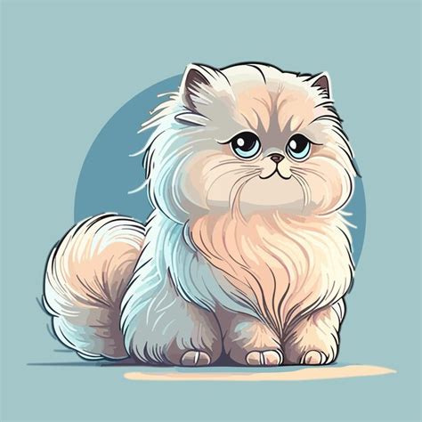 Premium Vector | A drawing of a white cat with blue eyes sits on a blue ...