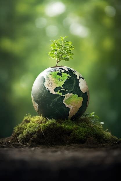 Premium Photo A Green Globe With A Plant Growing Out Of It