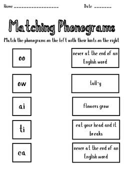 matching phonograms worksheet  daisy  creighton tpt