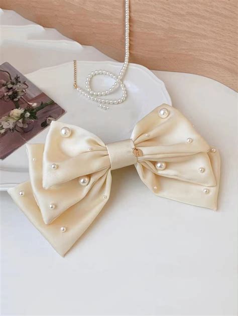 Faux Pearl Bow Decor French Clip Shein Usa