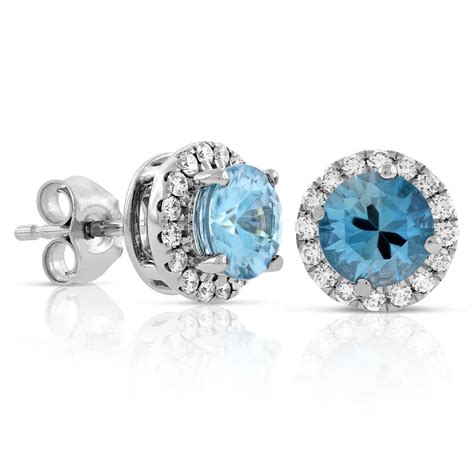 Blue Zircon And Diamond Halo Earrings 14k Ben Bridge Jeweler