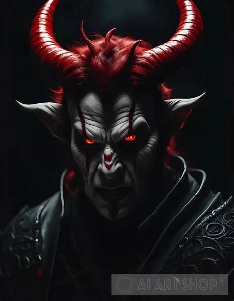 Red-haired Demon with horns in a dark setting