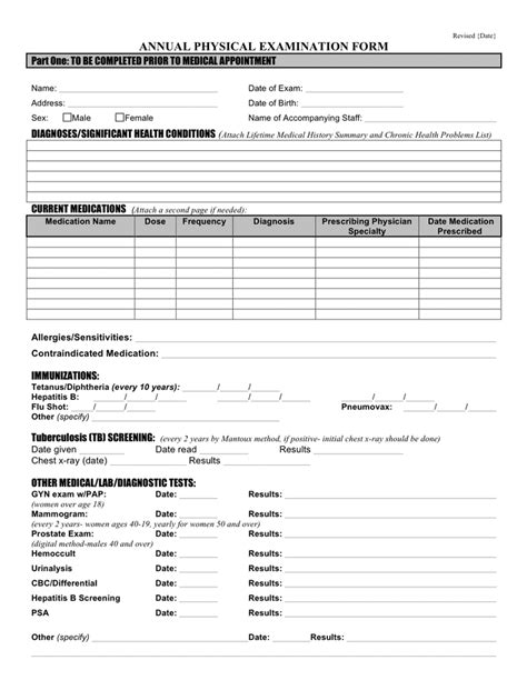 Printable Annual Physical Exam Form Printable Forms Free Online