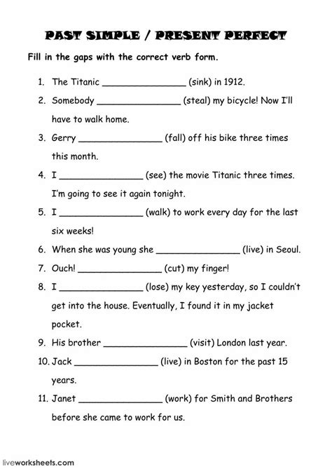 Past Simple Past Perfect Worksheets