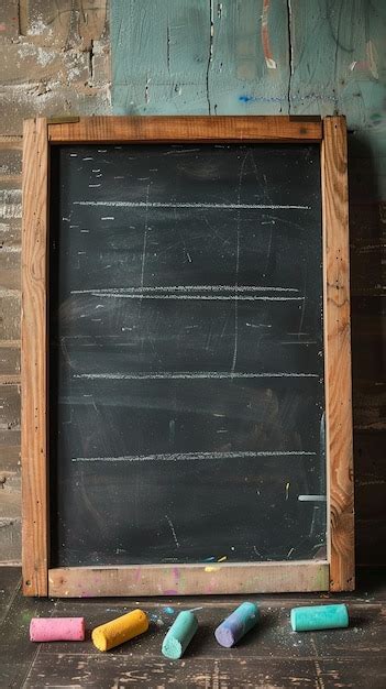 Classroom Chalkboard With Rainbow Chalk Pieces In Front Premium Ai Generated Image