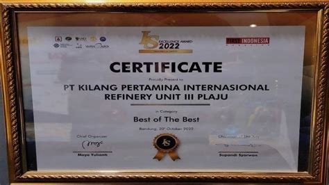 Kilang Pertamina Plaju Raih Best Of The Best Isea 2022 Andalkan 3k