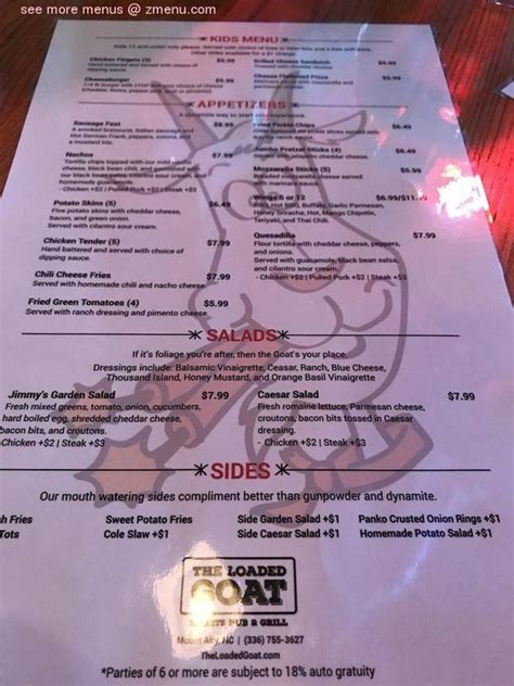 Online Menu Of The Loaded Goat Restaurant Mount Airy North Carolina