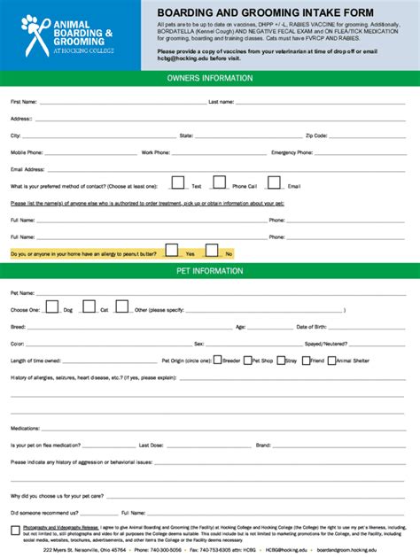 Fillable Online Boarding And Grooming Intake Formfinal Fax Email Print