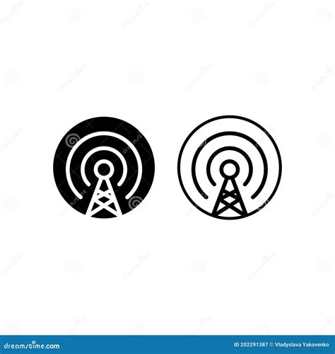 Broadcast Transmitter Antenna Icon With Doodle Style Cartoon Vector