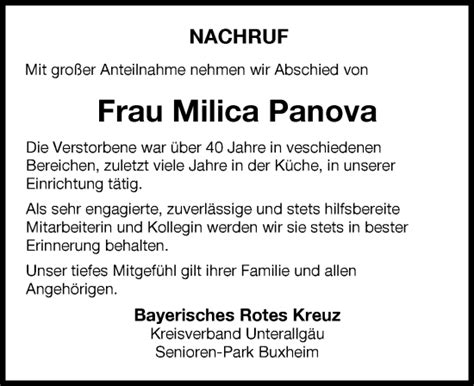 Traueranzeigen Von Milica Panova Augsburger Allgemeine Zeitung