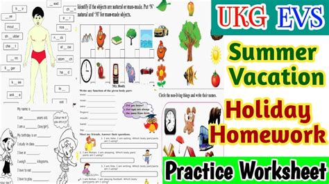 UKG EVS Worksheet Summer Vacation Holiday Homework Worksheet Unit