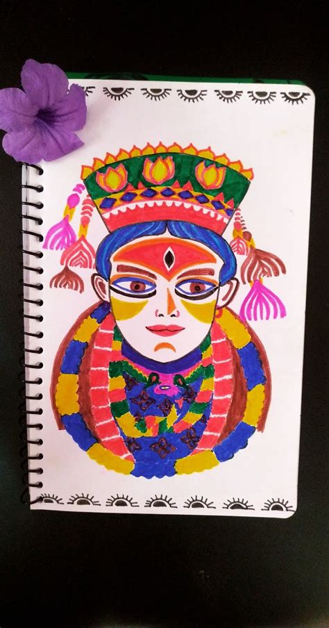 Kumari Goddess Goddess Sketch Colors Painting Decor Art Sketch