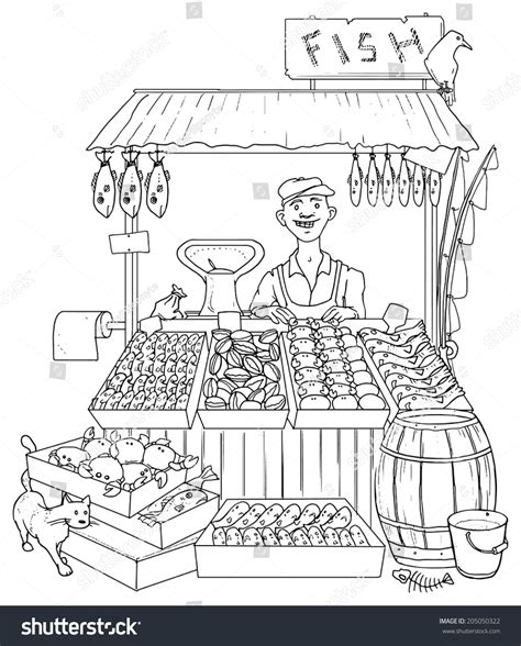 Market Building Clipart Black And White Fish