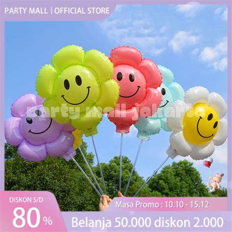 Jual Balon Foil Stik Bunga Daisy Smile Led Balon Bunga Matahari