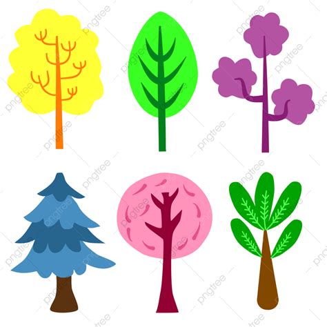 Four Trees With Different Colors And Shapes