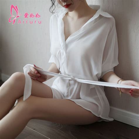 Ai Ruo New Sexy Lingerie Women S Sexy Transparent Temptation Belt Chiffon White Shirt See