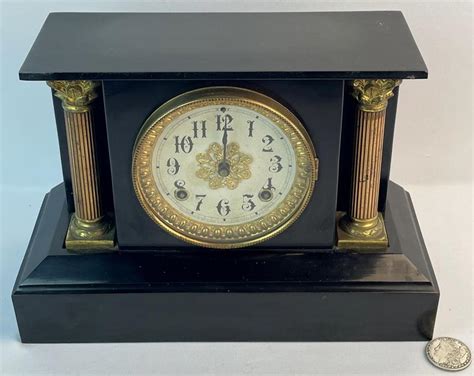 Lot Antique C Ansonia Clock Co Cast Iron Pillar Mantle Clock