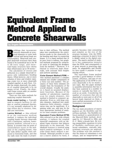 Equivalent Frame Method Applied To Concrete Shear Walls