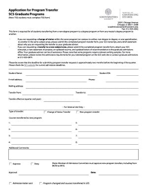 Fillable Online Scs Northwestern SCS Program Transfer Form SCS