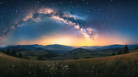 Landscape With Milky Way Galaxy Night Sky With Stars Long Exposure