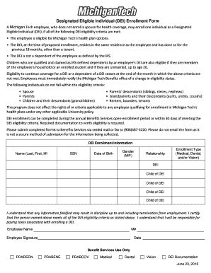 Fillable Online Mtu Designated Eligible Individual Dei Enrollment Form