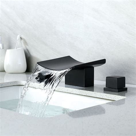 Waterfall Bathroom Sink Faucet 3 Hole Roman Basin Faucet Black Himylen