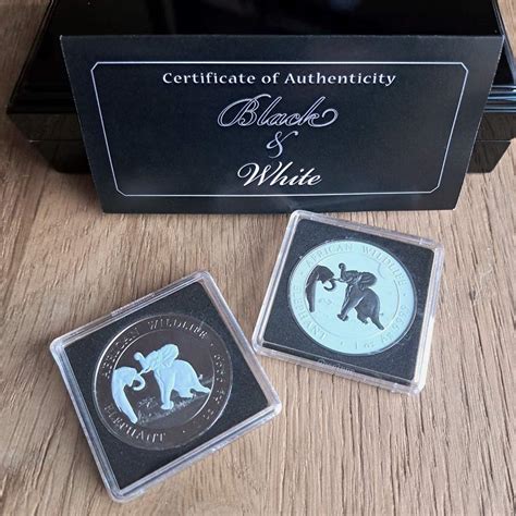 Silver Somalia Elephant Black White Two Coin Set Buy Silver