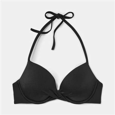 Shade Shore Bikini Swim Top 34 B Cup Black Twist Front Light Lift Halter Style EBay