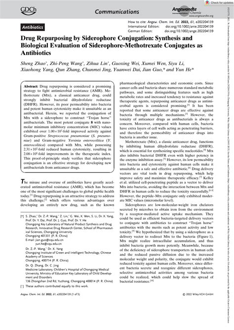 Angew He Drug Repurposing By Siderophore Conjugation Synthesis