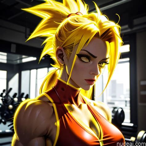 Nude AI Image For Super Saiyan Super Saiyan 4 Neon Lights Clothes Red