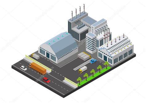 Ilustraci N Vectorial Isom Trica Composici N De Edificios Industriales