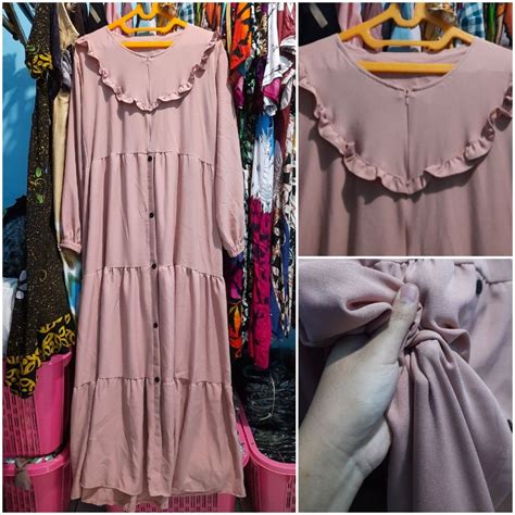 GAMIS Longdress Muslim Hijab Syari Syar I Polos Umpak Ruffle Rempel