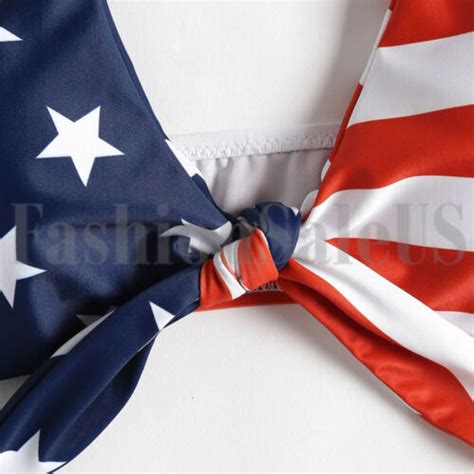 2pcs Women S Sexy American Flag Print Bikini Swimsuit Tie Knot Front Swimwear US EBay