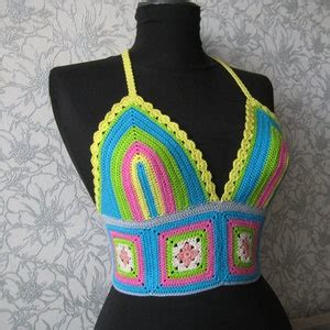 Crochet Bikini Top Rainbow Crochet Bra Beach Cover Up Etsy