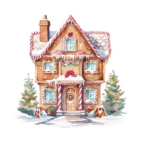 Premium Vector Watercolor Festive Christmas Gingerbread House Vector