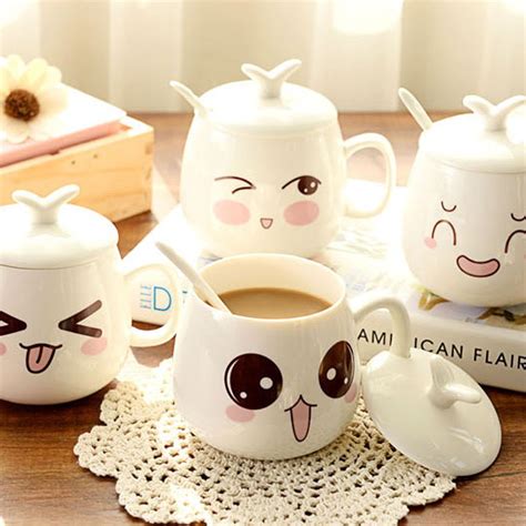 Convenience Cute Expression Ceramic Mugs Water Coffee Container Cups