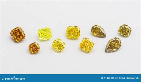 Set Of Luxury Yellow And Brown Transparent Sparkling Gemstones Of