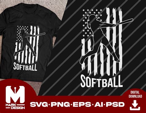 Softball Svg Soft Ball Svg American Flag Softball Batter Svg Design For