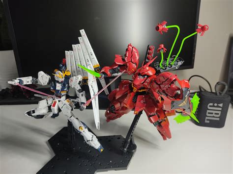 My First Two Gunpla Builds Ever Rg Nu And Rg Sazabi Rgunpla