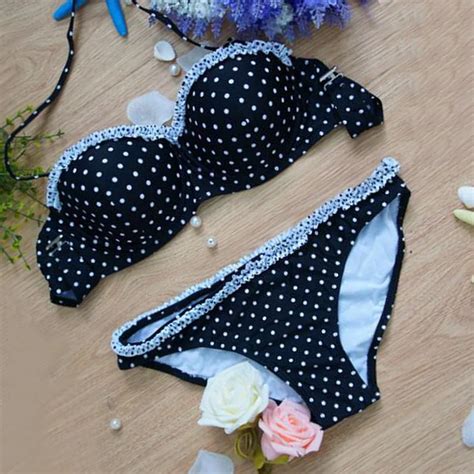 Polka Dot Bikini Set Women Sexy Print Bathing Suit Lace Swimwear Black