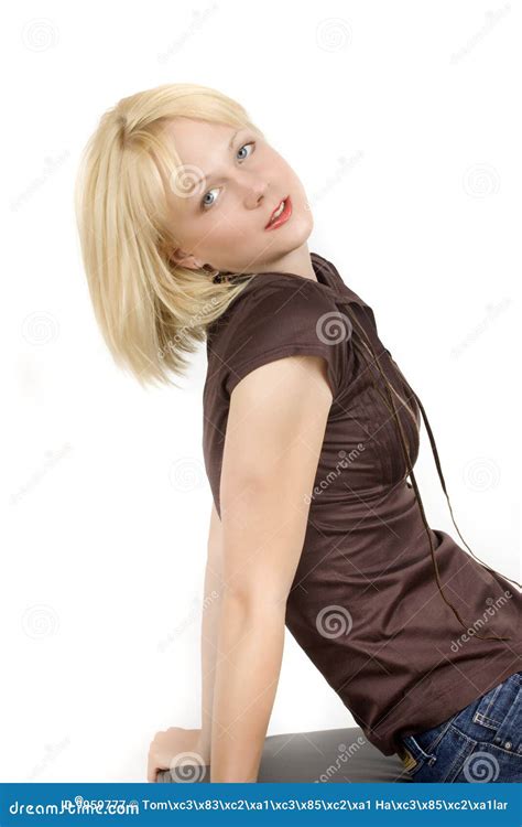 Das Junge Blonde Mädchen Mit Blauen Augen Stockbild Bild von schönheit charme