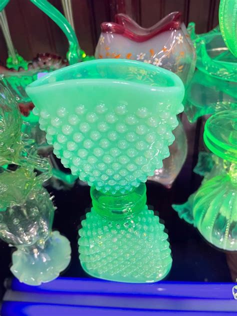 Fenton Green Opalescent Hobnail Salado Creek Antiques