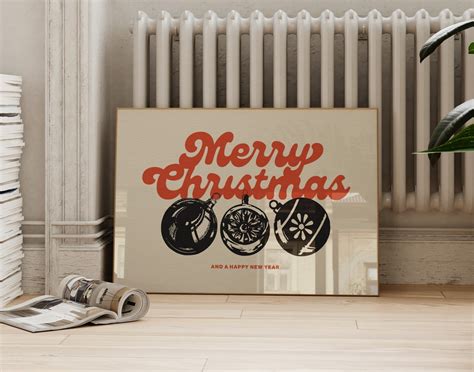 Retro Merry Christmas Ornament Printable Mid Century Modern Wall Art ...