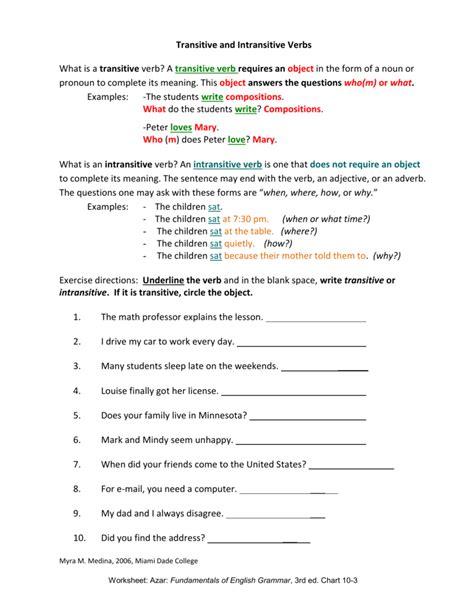 Transitive And Intransitive Verbs Worksheets — Db