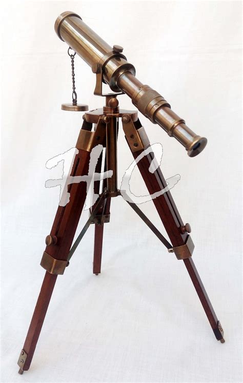 Antique Brass Telescope With Wooden Tripod Stand Collectible Desk Decor Nautical Ebay