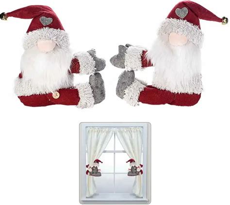 Set Figurine Mos Craciun Textil Rosu Pentru Prindere Perdea Cm X